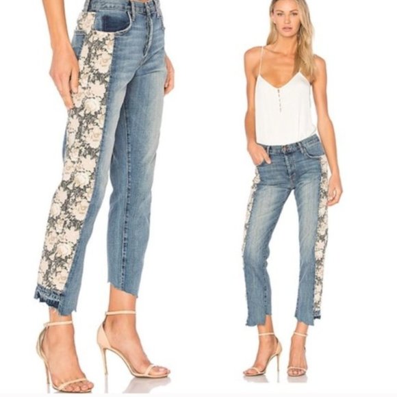 🎯Current/Elliott The Uneven Seamed Original Straight First Love Mixed Jeans - Picture 3 of 14